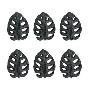 Set of 6 Black Cast Iron Monstera Leaf Drawer Pulls Decorative Cabinet Knobs